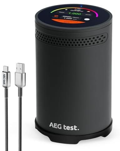 AEGTEST HOUND-3699 Radon Detector, 10-Minute Measurement Updates, Audible & Visual Alarm, Touchscreen Color Display, Long-Term Radon Concentration Monitoring for Home, pCi/L - Black