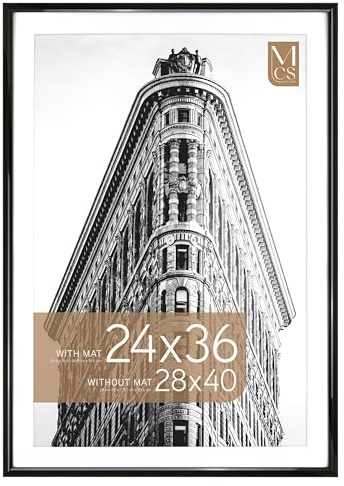 MCS Trendsetter 28x40 Poster Frame, Display Pictures 24x36 With Mat or 28x40 Without Mat, Vertical & Horizontal Wall Hanging Large Picture Frame for Photos & Posters, Black (1-Pack)