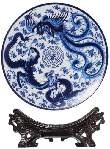 MAGICLULU Assiettes Porcelaine Bleue Et Blanche Plat Céramique De Style Chinois Assiette De Présentation avec Support Décoration De Table pour Plats Fruits Et Desserts
