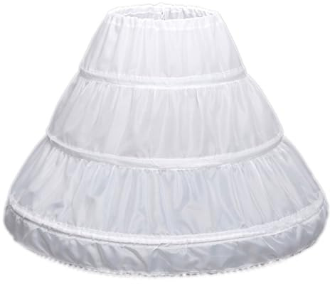 Jupon sous Robe Enfant, Jupon Crinoline, Crinoline Princesse Petticoat de Filles, 3 Cerceaux Blanc, A-Ligne, Dentelle Garniture Robe De Fille De sous La Jupe Taille éLastique, Blanche