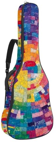 Tasche für Akustikgitarre, 1 cm dicke Polsterung, wasserdicht, Oxford-Stoff, Gitarrentasche, Rucksack für 101,6 - 106,7 cm E-Bass, klassische Gitarren, bunte Puzzles, Multicolor 08, 42.9x16.9x4.7 in