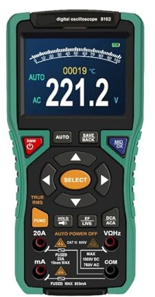 TIEOAXFT Osciloscopio Profesional 810B, Ancho de Banda de 10 MH/z, frecuencia de muestreo de 50 MSa/s, Recargable, multímetro de Verdadero Valor eficaz, Herramientas for electricistas