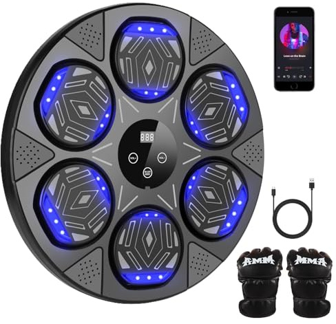 Veathzet Máquina de Boxeo con Música, Máquina de Boxeo de Montaje en Pared, Entrenador de Boxeo Inteligente Bluetooth con Luz LED, 7 Modos de Velocidad, Guantes de Boxeo para Adultos y Niños para