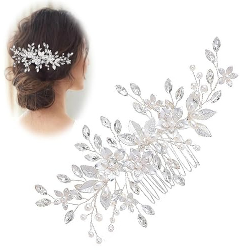 Herbst Braut Haarschmuck Hochzeit, Kristall Blume | Kopfschmuck Boho Haarkamm Silber Haarclip, Handgefertigt Haarschmuck Braut für Damen Mädchen Frauen (B)