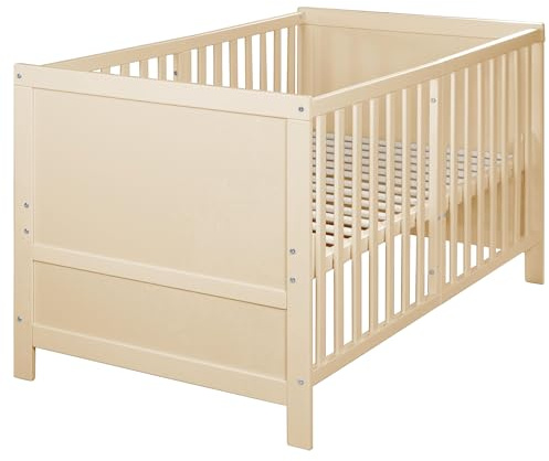 roba Babybett Easy Sleep 70 x 140 cm inkl. Umbauecken und Matratze Safe Asleep® Roll Air - Mitwachsendes Gitterbett 3-Fach höhenverstellbar - 3 Schlupfsprossen - Holz Natur