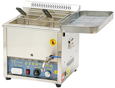Friggitrice a gas GPL da banco commerciale, in acciaio inox, automatica a temperatura costante, con cestelli, per casa, cucina, ristorante (46 x 44,5 x 53 cm)