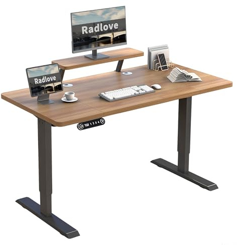 Radlove Elektriskt höj- och sänkbart skrivbord med skärmstöd, LED-display, 140 x 76 cm, gammal trälook