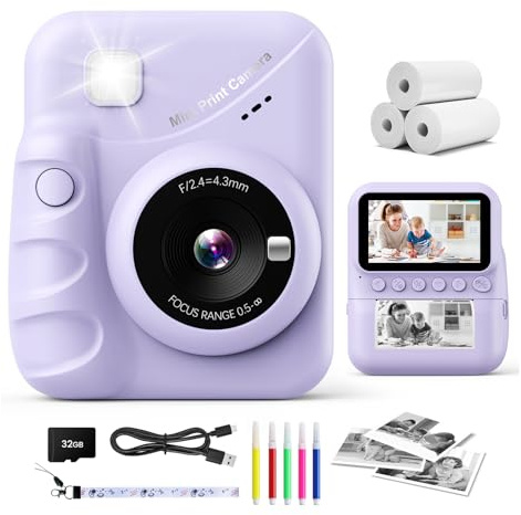 CalineGam Kids Camera Instant Print, 3.0 Screen, 1080P HD Video Recording | 48MP Photo Camera with 32GB Card & 3 Print Paper, 3 Puzzle Games, Gift for Boys & Girls Ages 3-12