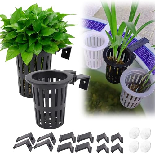 Upgraded Large Aquarium Plant Holder with Extension Hooks and Suction Cups, Aquatic Plants Cup for Tank for Fish Tank Aquaponic Plant Cultivation and Aquascape Accessories (Black-2PC)