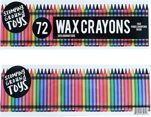 Satargo Stomping Ground Toys 72 Wax Crayons Set, Non-Toxic, Multicoloured, with Crayon Sharpener, Art and Crafts School Supplies for Children 3 Years and Up
