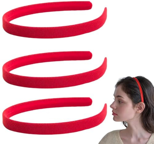 YAZWUR Bandeaux en velours à la mode, 3 pièces, Accessoires de cheveux, Style rétro vintage, Serre-tête femme et fille, Bandeau cheveux femme, Couleur unie, Simples (Rouge)