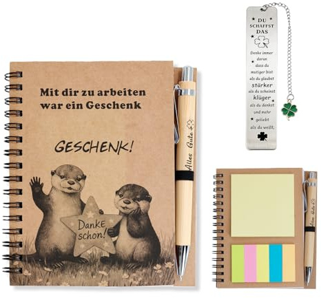Dshunnc Abschiedsgeschenk Kollegen 3 in 1 Abschied Geschenk Notizbuch | mit Notizbuch, Stift, Lesezeichen, Abschiedsgeschenk Kollegen Jobwechsel, Witzige Abschied Kollegin Jobwechsel