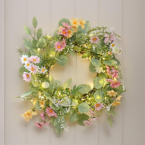 Lights4fun Wilderness Daisy Wreath filled with Faux Wildflowers and Foilage