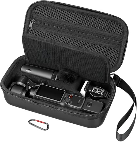 AMAZEAR Funda para dji Osmo Pocket 4, Osmo Pocket 4 Accesorios – Bolsa de Transporte compacta con Correa de muñeca y mosquetón, Estuche Protector para Accesorios, Almacenamiento y protección, Negro