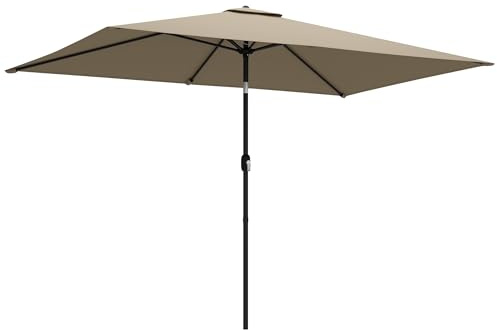 Outsunny Sombrilla de jardín de 3 x 2 m, sombrilla con manivela, función de inclinación, toldo de poliéster, sombrilla de mesa al aire libre para patio, jardín, caqui