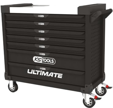 KS TOOLS 825.0007 Werkstattwagen 7 Schubladen leer | Werkzeugwagen ULTIMATE XL leer schwarz 7 Schubladen Edelstahl Werkstattaufbewahrung