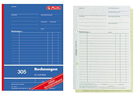 Herlitz 888529 Rechnungsbuch A5, 2 x 40 Blatt, selbstdurchschreibend, 10 Stück
