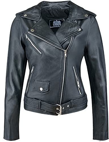 Urban Leather UR-131 Perfecto Biker Giacca da Donna, Nero, M
