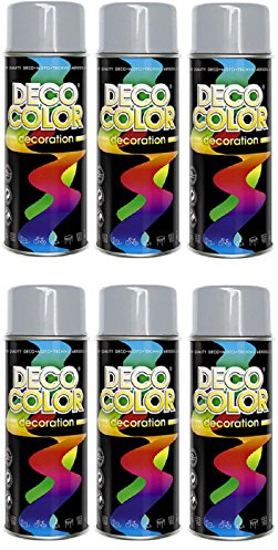 Deco Color 6er Sparpack DC Lackspray glänzend 400ml nach RAL freie Farbauswahl (6 Dosen in silbergrau glanz RAL 7001)