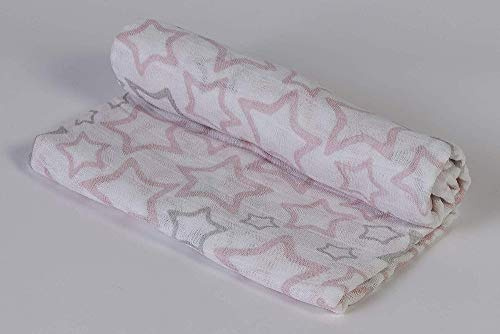 Ti TIN | Baby Musselin, 125x125 cm | Musselin Tuch mit Sternchenmuster, leichte und weiche Baumwollfaser, Mulltuch vielseitig einsetzbar, als Decke, Halstuch/Dreieckstuch, Spucktuch etc, Farbe: Rosa