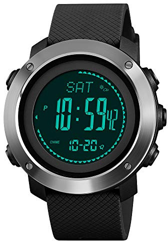 TONSHEN Outdoor Digital Kompass Uhren Herrenuhr Multifunktional Höhenmesser Thermometer Schrittzähler Sportuhr LED Double Zeit Alarm Militär Armbanduhr (Schwarz)