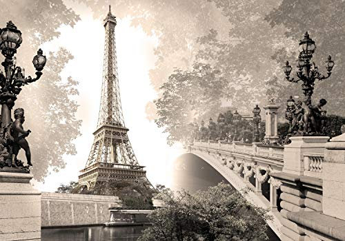 wandmotiv24 Photo murale Pont de la tour Eiffel Paris France XS 150 x 105cm - 3 pièces photo, papier peint non tissé Paysage de ville vieux sépia M4671