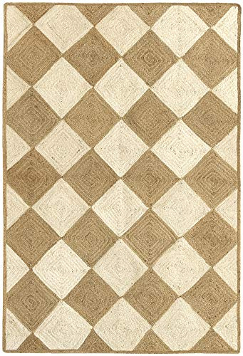 HAMID | Tappeto Iuta Somara Colore Bianco e Naturale | Tappeto 100% Fibra di Juta (170x120cm)