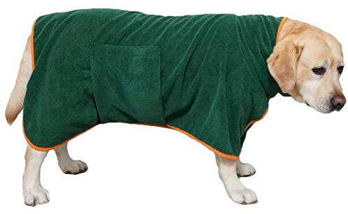 BT Bear Hunde-Bademantel aus Mikrofaser, super saugfähig, schnell trocknend, weich, verstellbar, Hundekleidung für kleine Hunde, mittelgroße Hunde, große Hunde (L: Rückenlänge 59,9 cm)