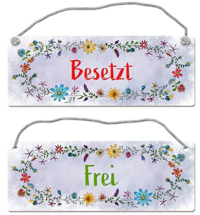 Graues Toilette ist frei oder besetzt Wendeschild mit Blumen Motiv und Kordel