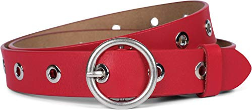 styleBREAKER Damen Echtleder Gürtel Lochnieten Glänzend | 2,8 cm breites Rindsleder, runde Metallschnalle, Löcher auf kompletter Länge, stufenlos auf individuelle Maße kürzbar.