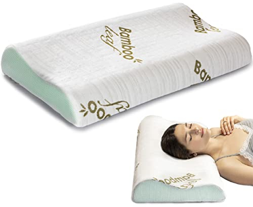 Flowen Orthopädisches Nackenstützkissen Memory Foam Kopfkissen Nackenkissen Ergonomisches für Bett Hilft bei Nackenschmerzen und Nackenstütze Kissen mit Aloe-Vera-Behandlung Waschbarem Bambù Bezug