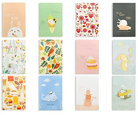 VEGCOO 12 Stück Cute Cartoon Notizblock Mini Tagebuch Notizbuch Süßes Kleines Notizbuch Pocket Notebook Tragbar Klein Notebook für Büro Familie Reisenotizen (12)