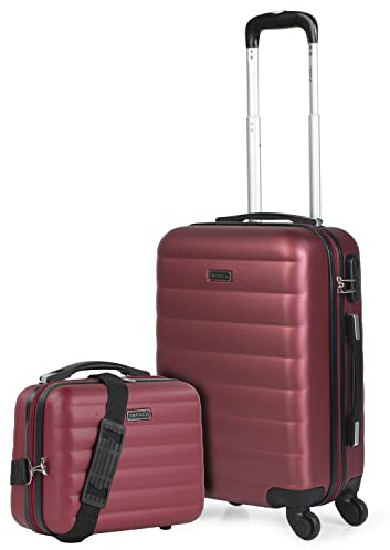 ITACA - Set valigie - Set Valigie Rigide Offerte. Valigia Grande Rigida, Valigia Media Rigida e Bagaglio a Mano. Set di Valigie con Lucchetto Combinazione TSA, Granata