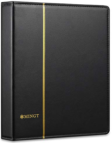 Empty Premium PU Classic Binder, 4 Ring Binder Albums Stockbook for Stamps, Documents, Coins, Bank Notes(Black)