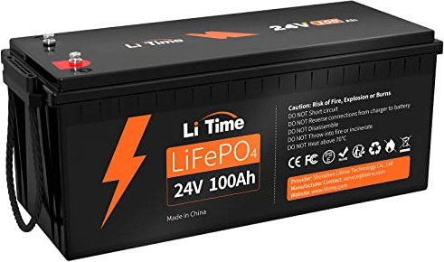 LiTime Batterie 24V Lithium 100Ah, Batterie LiFePO4 avec 100A Protection BMS et 4000-15000 Cycles Profonds,Maximale 2560W, sans Entretien Parfait pour Camping-Car, Système Solaire, Bateaux | 100A BMS, Max. 15000 Cycles, Énergie 2560Wh, Protection Anti-froid, Max 4P4S, pour Camper Van, Bateaux, Panneau Solaire, RV