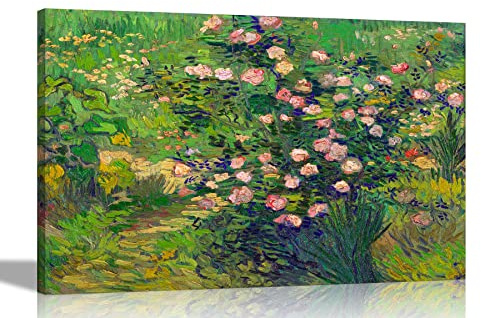 Artley Prints - Images sur toile encadrées Roses de Vincent Van Gogh | Œuvre d'art florale pour la maison ou le bureau | Impressions florales botaniques abstraites grand format 76 x 50 cm