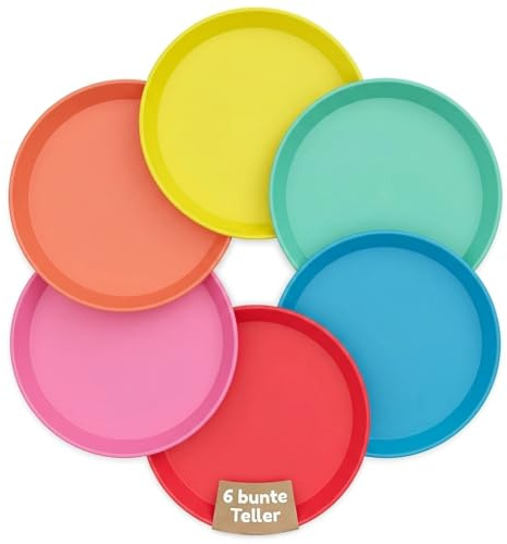 MIJOMA Camping Tableware Set, Reusable, Reusable, Lightweight, Microwave and Dishwasher Safe, Ideal for Motorhome, Travel, Camper, Party, Picnic and Outdoor Use, Colourful (Plate 6 Pieces)