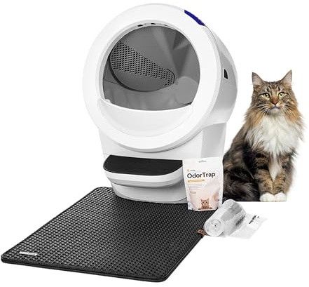 Litter-Robot 4 Bundle Automatic Self-Cleaning Cat Litter Box - White | WiFi-enabled smart litter box with fence, litter mat, 3 OdorTrap refills, 25 liners and 2-year WhiskerCare warranty