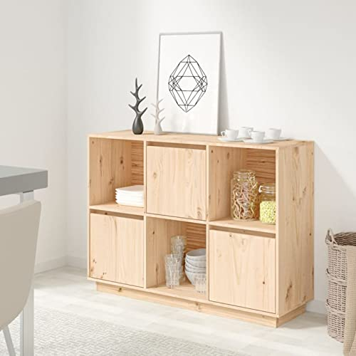 Homgoday Sideboard 110,5x35x80 cm Massivholz Kiefer Aufbewahrungsschrank Beistellschrank viel Stauraum Anrichte Standschrank Mehrzweckschrank Schrank für Wohnzimmer