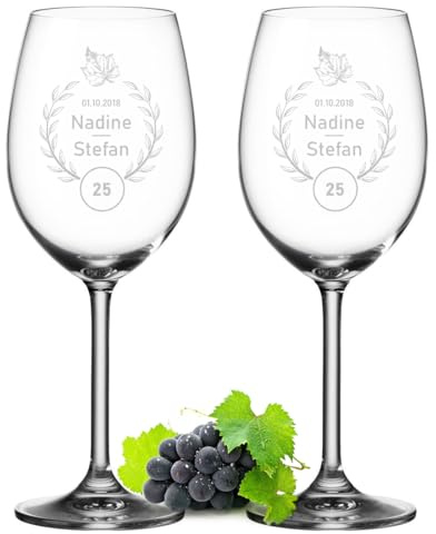 Leonardo Weinglas 460 ml 2er-Set mit Gravur als Hochzeitsgeschenk - das perfekte Geschenk zur Verlobung und Jahrestag - Weinglas mit Namen - als Hochzeitsdeko geeignet - für Weinliebhaber