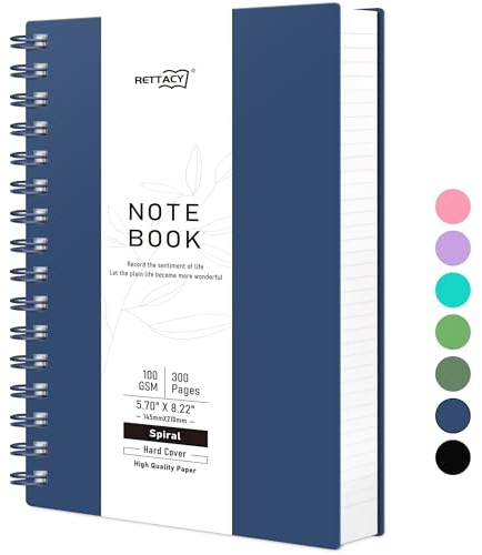 RETTACY Notizbuch B5 Gepunktetes, Bullet Dot Grid Journal, Spiral-Notizbücher 150 Blatt/300 Seiten zum Schreiben, 100gsm, PVC Hardcover, für Frauen Männer Arbeit Büro Schule, 19 x 25 cm – Marineblau