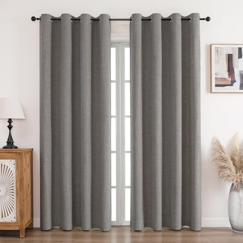 CUCRAF Vorhang 100% Blickdicht Leinen Gardinen mit Ösen Verdunklungsvorhänge Gardinen Hellgrau H200 x B140 cm 2er Set, Thermovorhang Kälteschutz Schallschutz Vorhang für Wohnzimmer Schlafzimmer