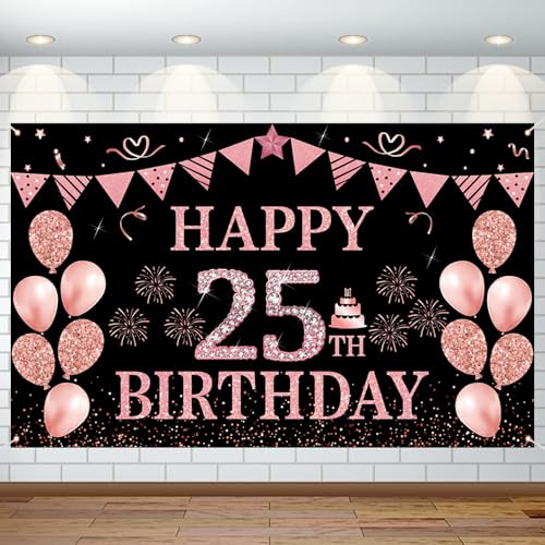 Huture 25. Geburtstag Party Dekoration Hintergrund Banner Deko 25 Geburtstag Männer Frauen Extra Große Roségold Geburtstag Banner Dekoration für Damen Geburtstag Party Supplies Foto Prop