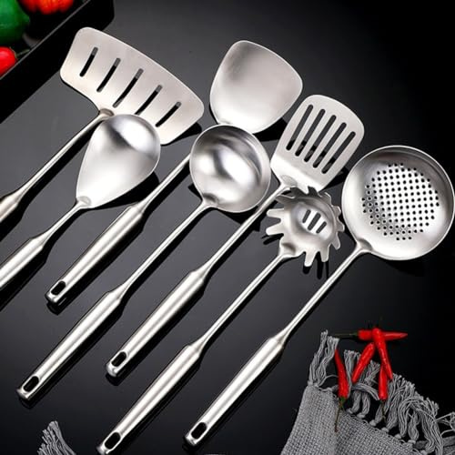 Herramientas de cocina, acero inoxidable 304, mango largo, espátula, cuchara antiadherente, utensilios de wok, accesorios de cocina (A) (C)