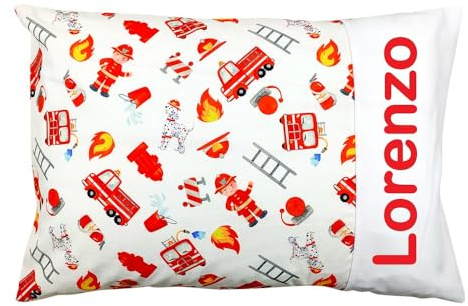 Funda personalizada con nombre para almohada cuna niño 40 x 60 cm, idea regalo (bomberos)