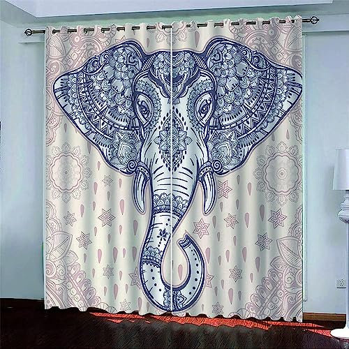 Vorhang, Kinderzimmer, 3D Abstrakter Elefant Kindervorhänge Mit Ösen, Polyestervorhänge, Wärmeschutzvorhang, Blickdichter Vorhang Mit Ösen, Kindervorhänge Für Wohnzimmer,-8L3X4W1S1H3