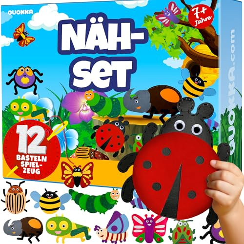 QUOKKA Kids Crafts Ages 4-8, DIY Beginner Needle and Thread Kit - 12 Bugs & Insects Sewing Kit Basic - Fun Art Crafts for Kids Ages 6-8 Girls Boys - Plastic Needles, Scissors - 6+ Year Old Girl Gifts