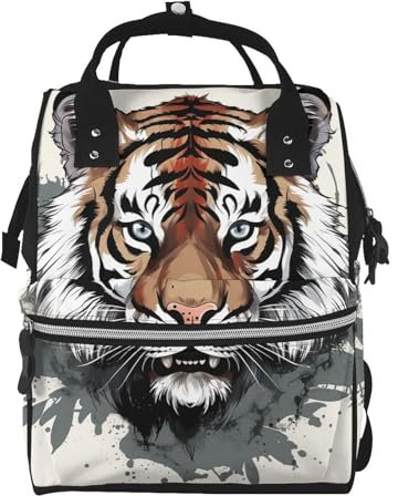 HJTRW Wickeltasche, Rucksack für Damen, wasserdicht, für Mütter, große Windeltasche, Schwarz und Weiß, Kritzelei-Tiger-Stilltasche, Schwarz-Weiß-Doodle-Tiger, Einheitsgröße, Reiserucksäcke