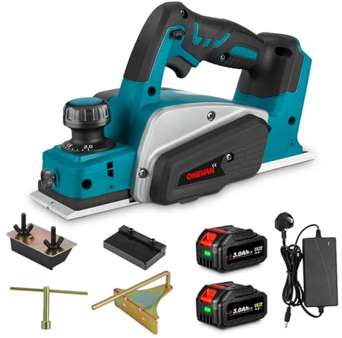 Electric Cordless Planer Wood Batteries Tools - with 82 mm Planing Width 2 mm Chip Depth, Electric Hand Planer for Furniture DIY ((B-Blue)
