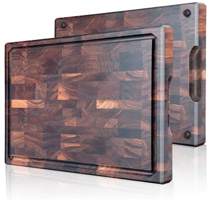 Black Walnut End Grain Board - Non-Slip Juice Chute Handle, 42 * 30 * 2.5cm, Kitchen & Serving Board